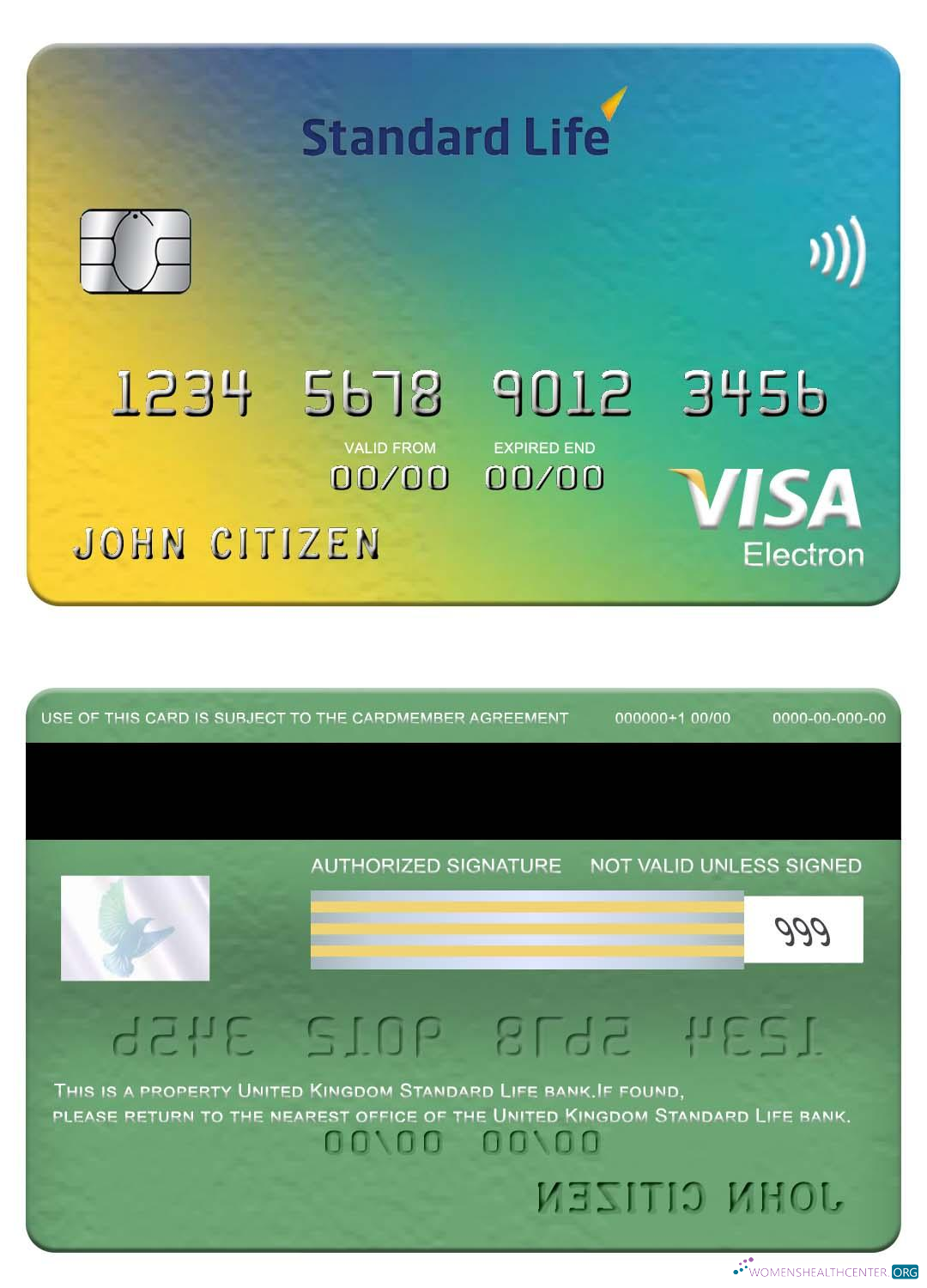Download United Kingdom Standard Life bank visa electron card Photoshop template